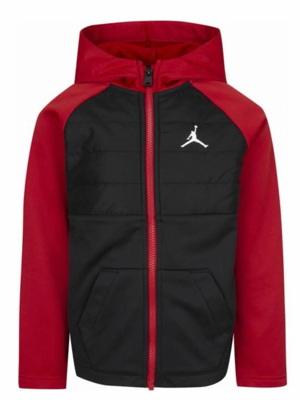 Nike Red and Black Jordan Hooded Hybrid Puffer Jacket